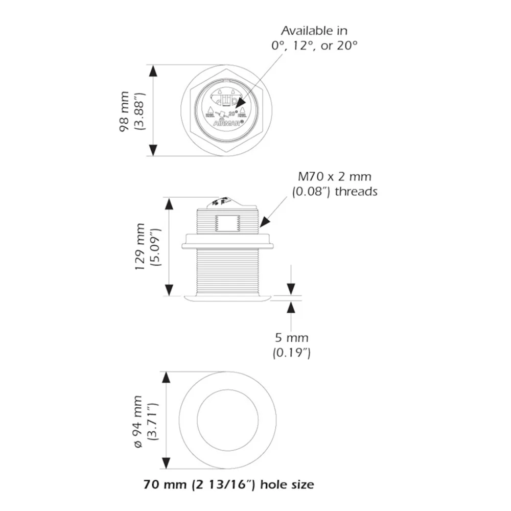 Airmar B75HW High Wide Chirp Transducer - 20 Degree Deadrise, 600W Thru Hull [B75C-20-HW-MM] - Image 3