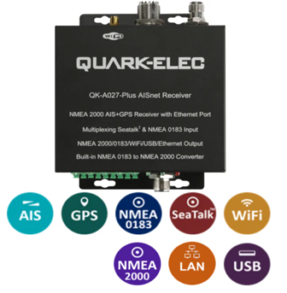 Quark-Elec NMEA 2000 AIS+GPS Receiver with NMEA Multiplexer and Ethernet, N2K, WiFi, USB Outputs -  QK-A027-plus - Image 2