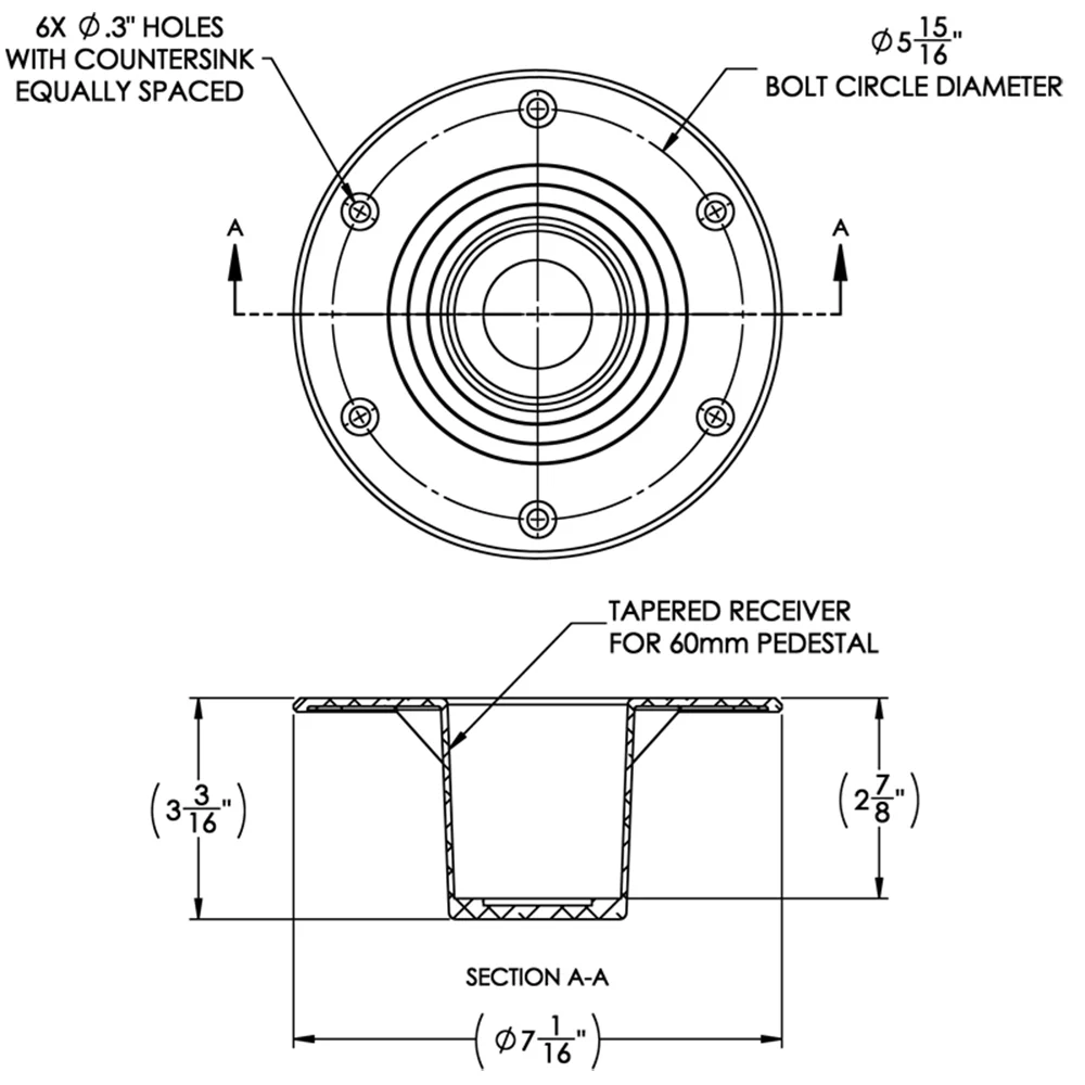 TACO Table Support - Flush Mount - Fits 2-3/8" Pedestals [Z10-4085BLY60MM] - Image 2