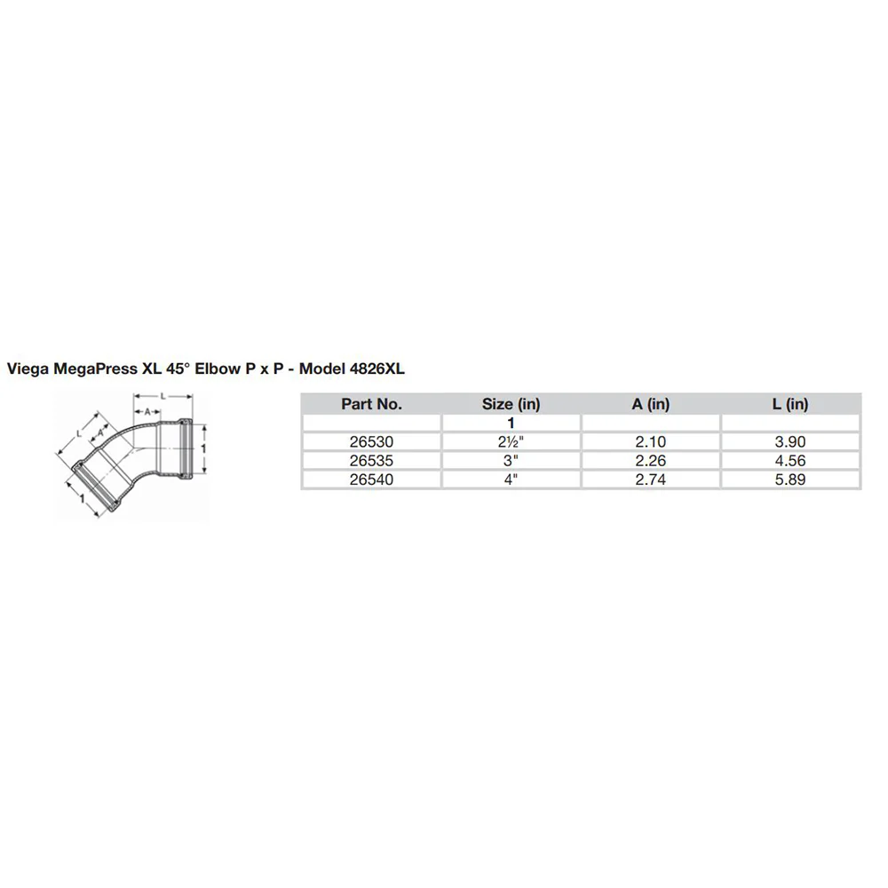 Viega MegaPress 2-1/2" 45 Carbon Steel Elbow w/FKM - Double Press Connection - Smart Connect Technology [26530] - Image 2