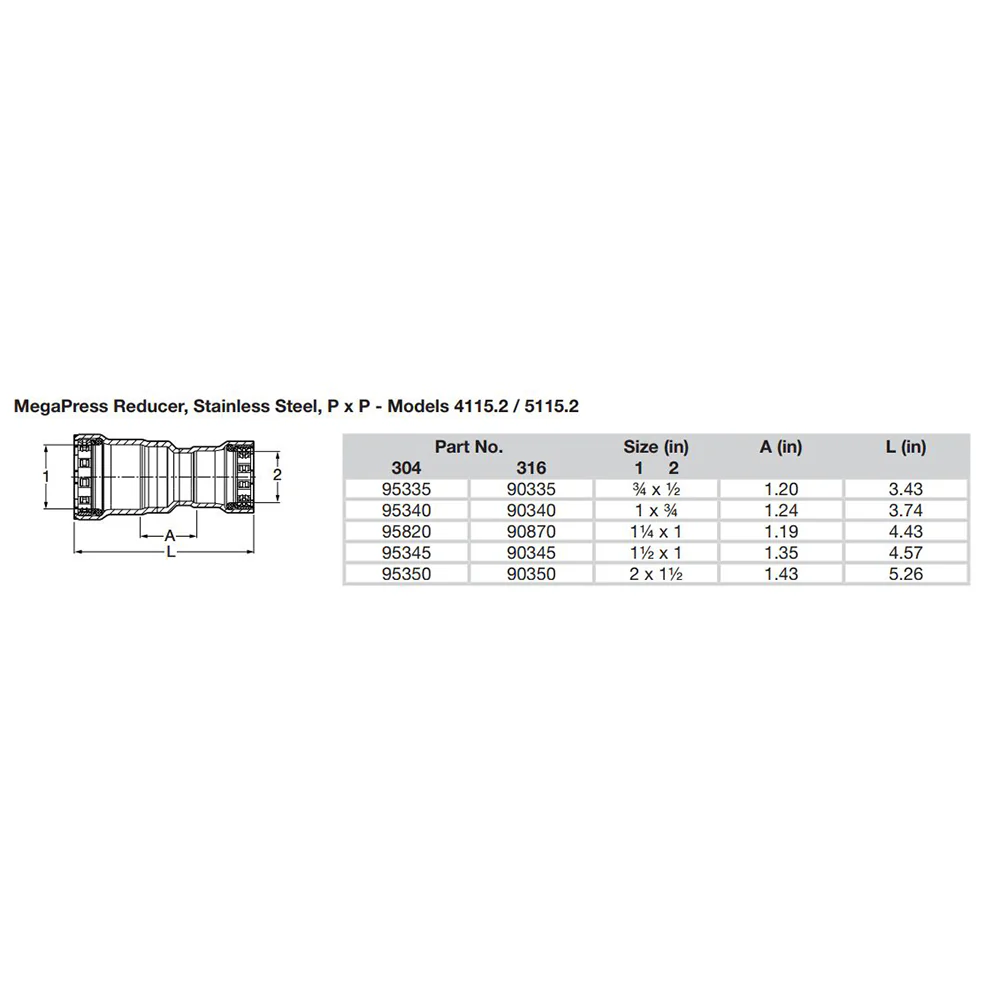 Viega MegaPress 2" x 1-1/2" Stainless Steel 304 Reducer - Double Press Connection - Smart Connect Technology [95350] - Image 2