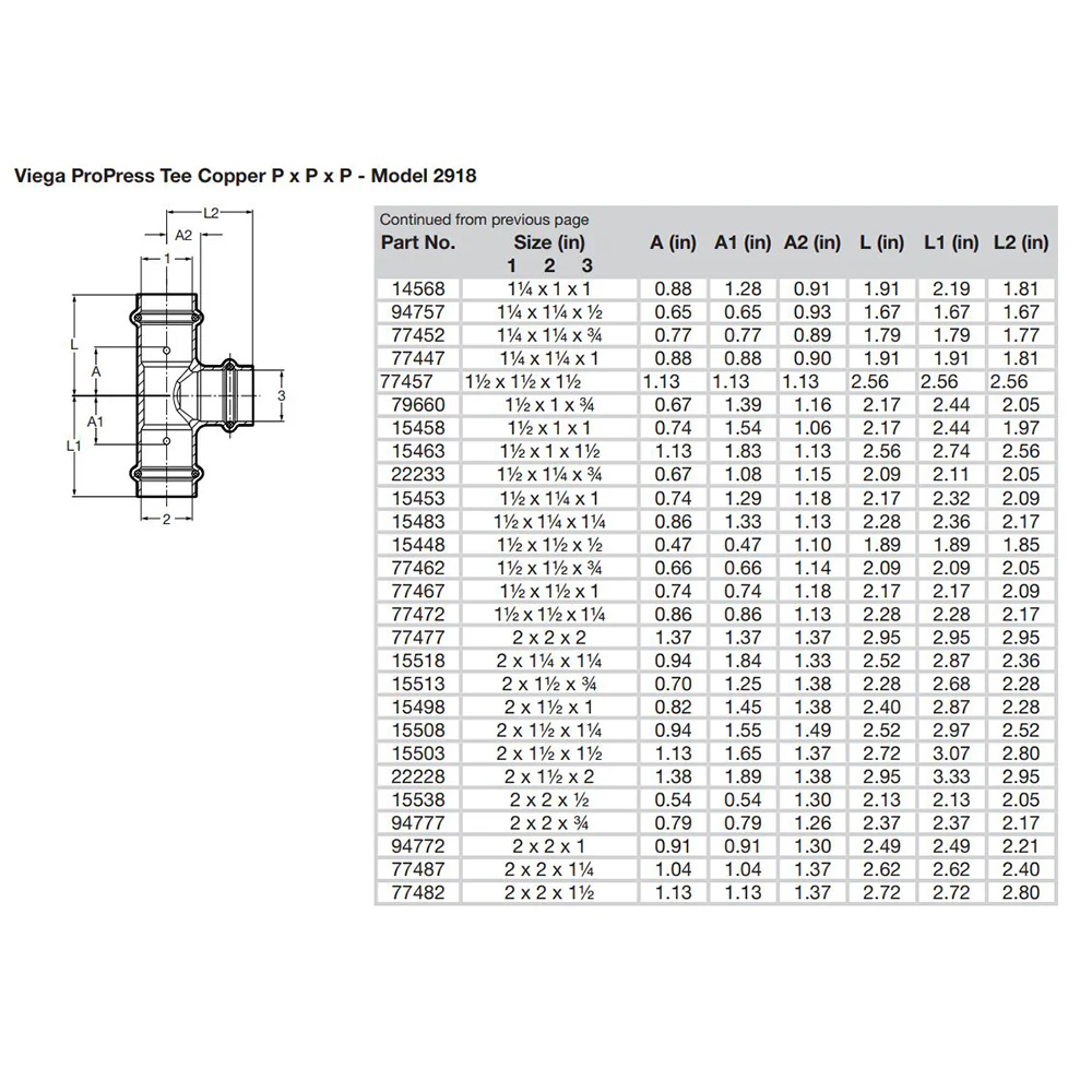 Viega ProPress 1-1/2" Copper Tee - Triple Press Connection - Smart Connect Technology [77457] - Image 2