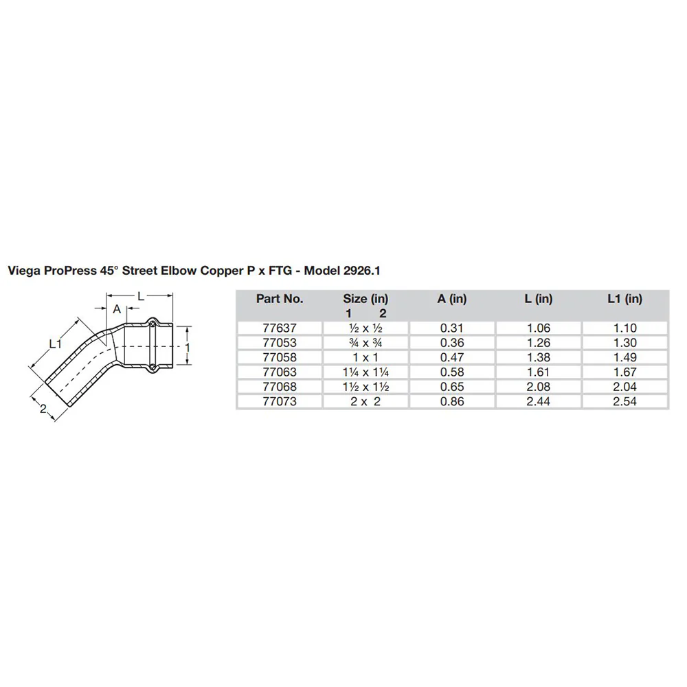Viega ProPress 1-1/4" - 45 Copper Elbow - Street/Press Connection - Smart Connect Technology [77063] - Image 2