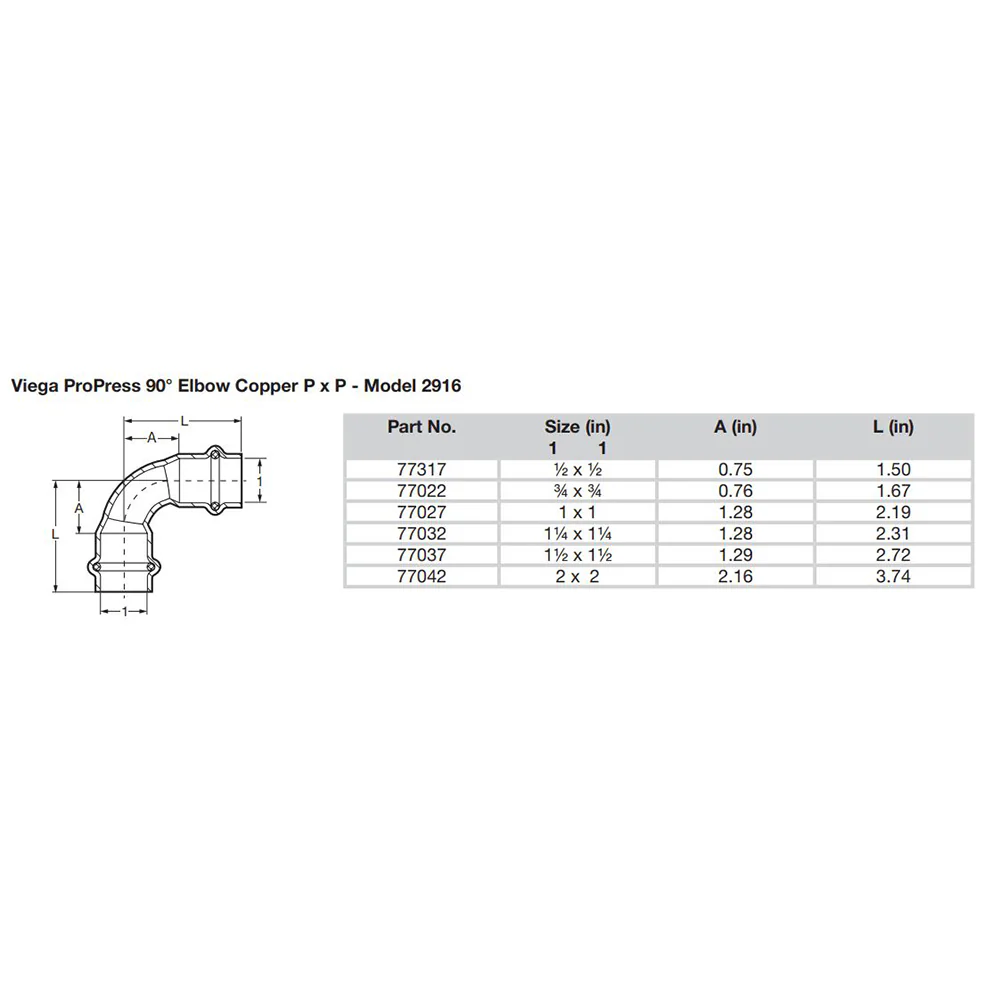 Viega ProPress 1/2" - 90 Copper Elbow - Double Press Connection - Smart Connect Technology [77317] - Image 2