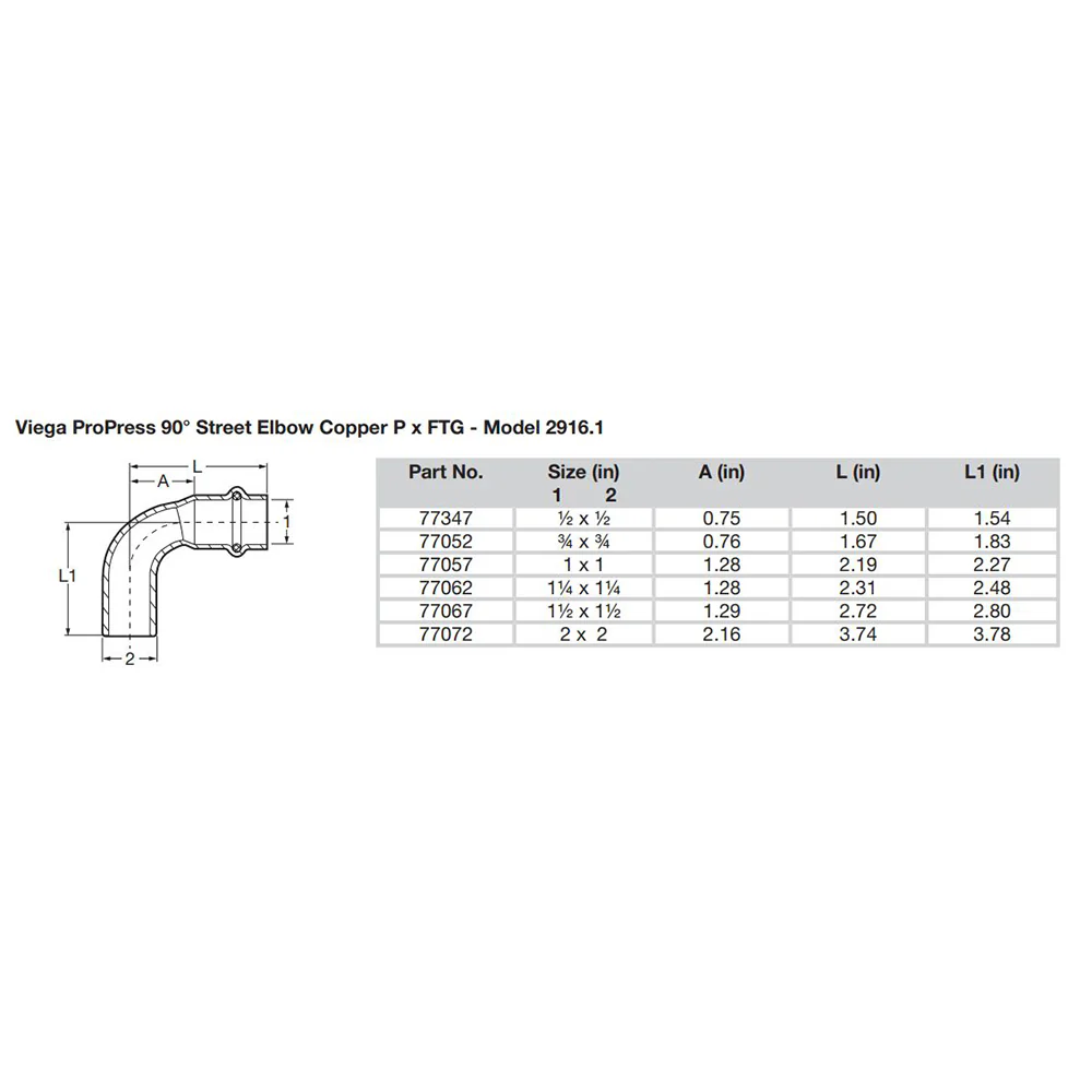 Viega Propress 1/2" - 90 Copper Elbow - Street/Press Connection - Smart Connect Technology [77347] - Image 2