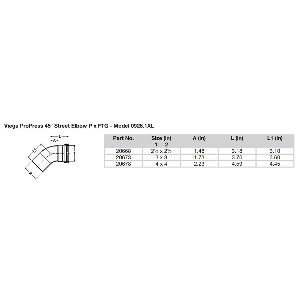 Viega ProPress - 2-1/2" - 45 Copper Elbow - Street/Press Connection - Smart Connect Technology [20668] - Image 2