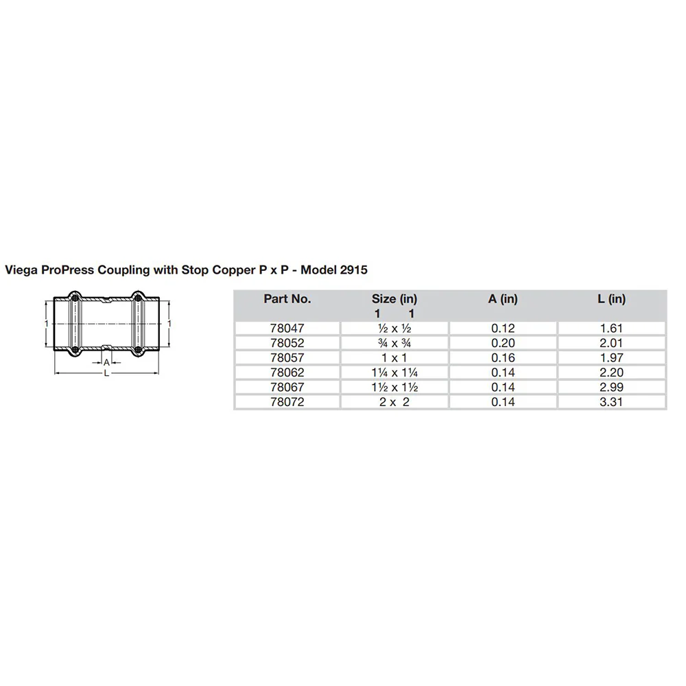Viega ProPress 2" Copper Coupling w/Stop - Double Press Connection - Smart Connect Technology [78072] - Image 2