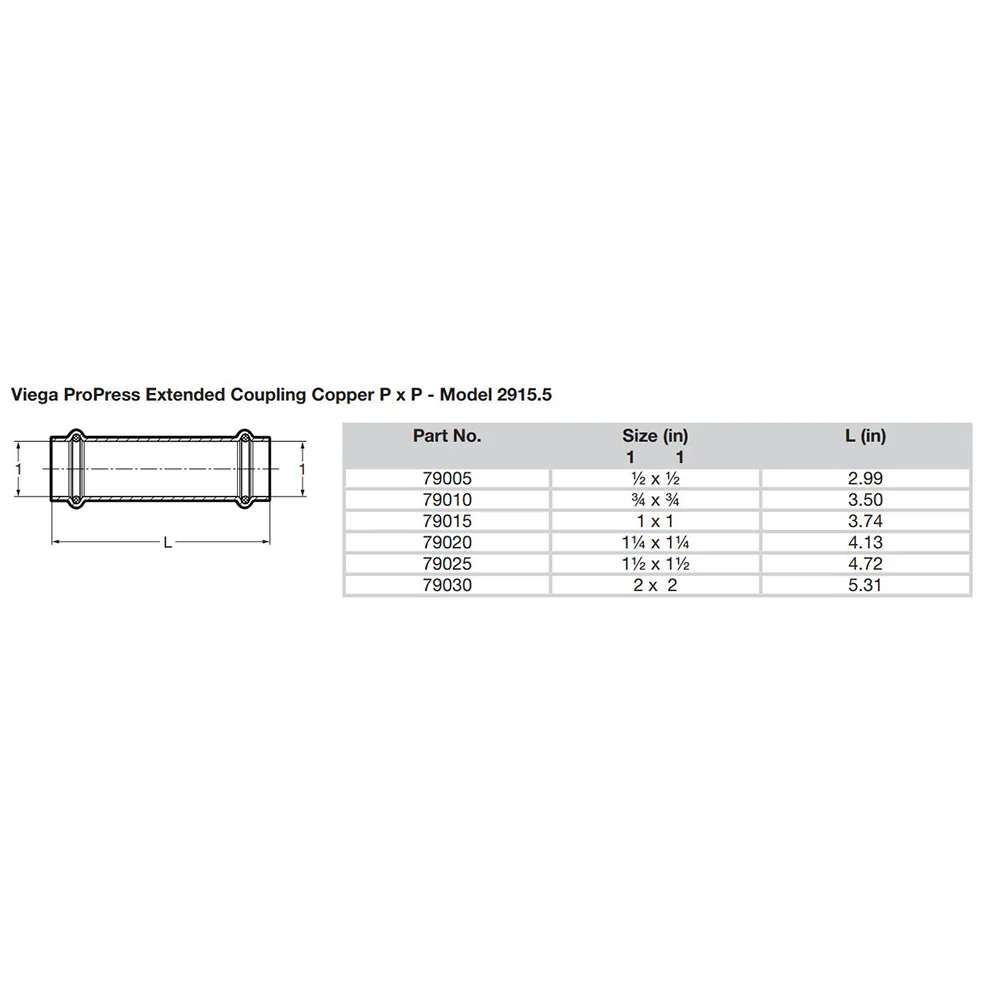 Viega ProPress 2" Extended Coupling w/o Stop - Double Press Connection - Smart Connect Technology [79030] - Image 2