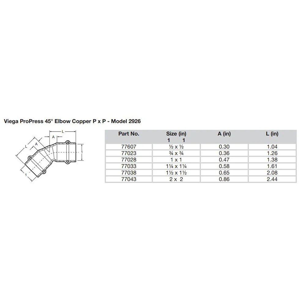 Viega ProPress 3/4" - 45 Copper Elbow - Double Press Connection - Smart Connect Technology [77023] - Image 2