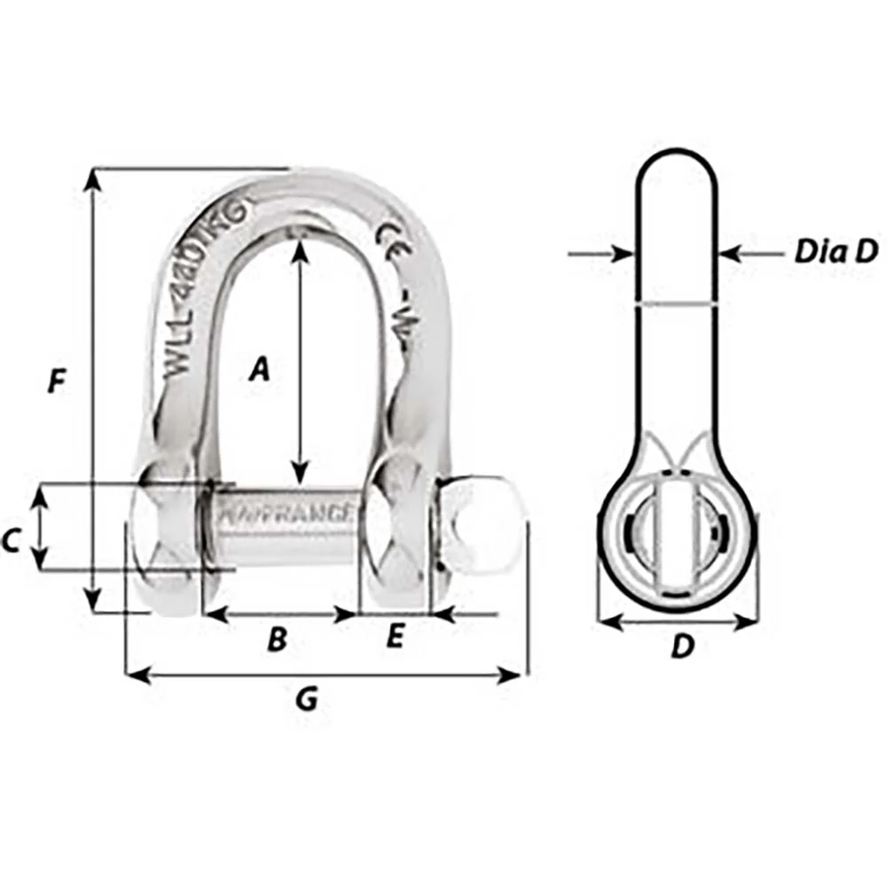 Wichard Captive Pin D Shackle - Diameter 4mm - 5/32" [1401W] - Image 2