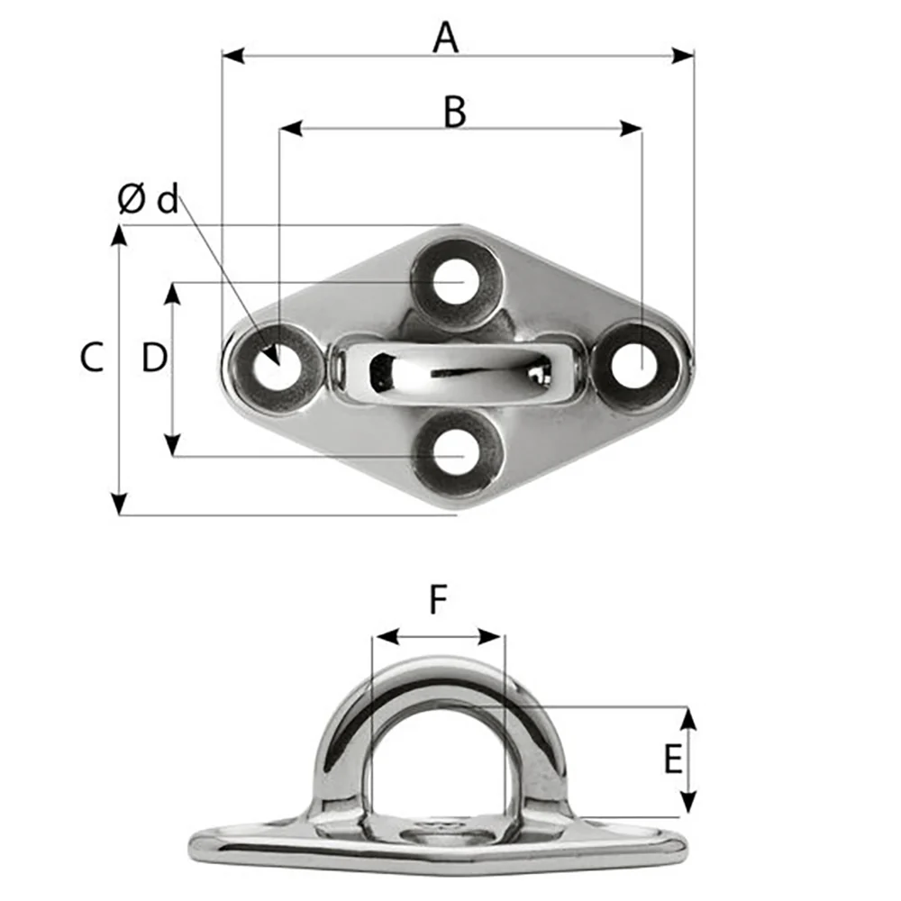 Wichard Diamond Pad Eye - Round - 60mm Length (2-23/64") - M5 Screw [6644W] - Image 2