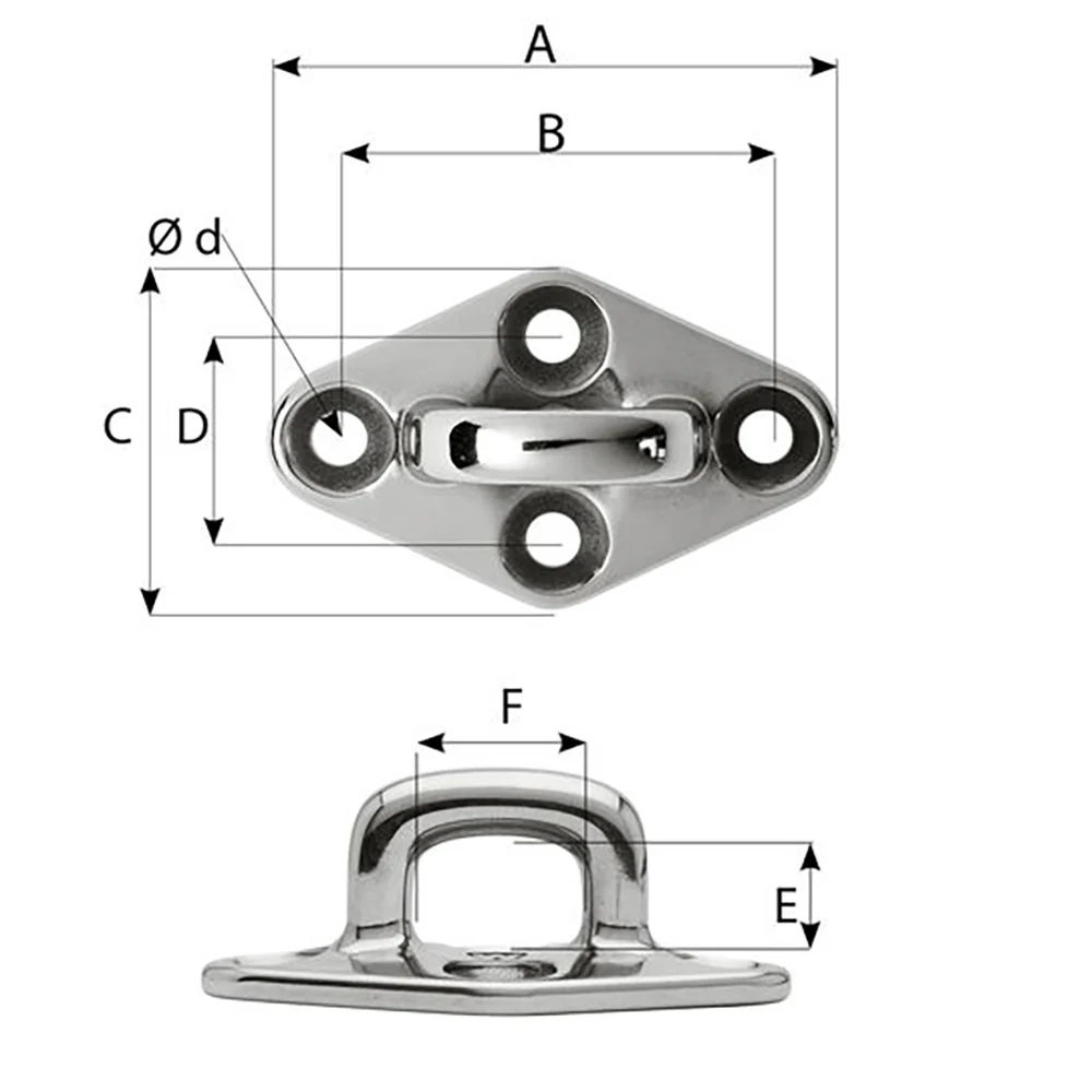Wichard Diamond Pad Eye - Square - 79mm Length (3-7/64") - M6 Screw [6655W] - Image 2