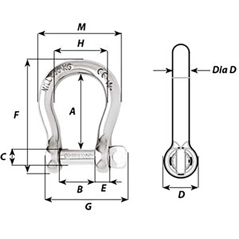 Wichard Self-Locking Bow Shackle - Diameter 8mm - 5/16" [1244W] - Image 2